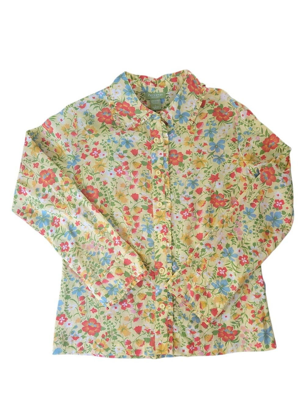 Persaman NY Floral Cotton Blouse L Ruffle Collar Cottagecore Prairie Button Top